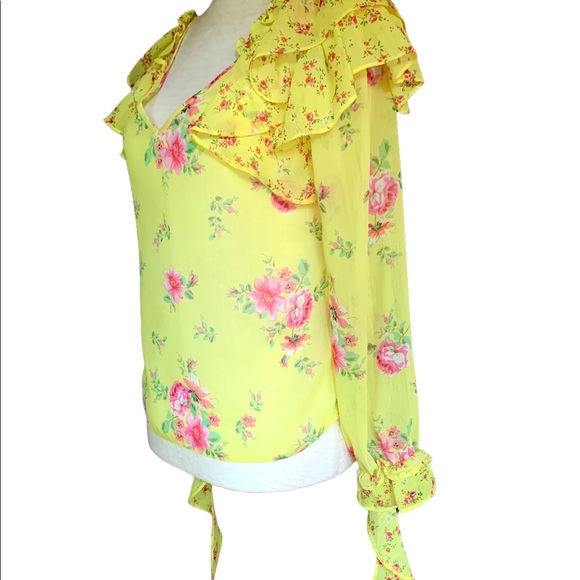MISS SELFRIDGE LONDON YELLOW FLORAL TOP RUFFLES FLOUNCES CHIC SIZE SM like new - Picture 7 of 9